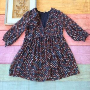 Urban Outfitters Blue Gold Metallic Empire Waist Babydoll Mini Dress L